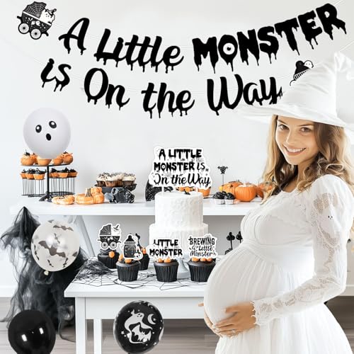 Halloween Baby Shower Decorations Kit with Banner, Garland, Balloons, and Cake Toppers