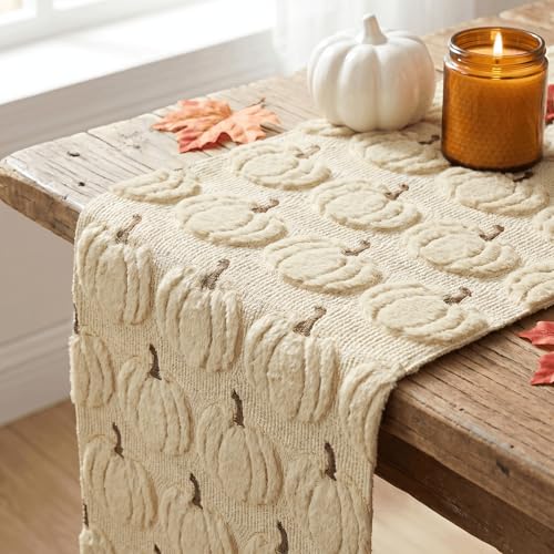 Artoid Mode Beige Faux Fur Fall Table Runner 13x36 Inch - Durable Polyester Decor