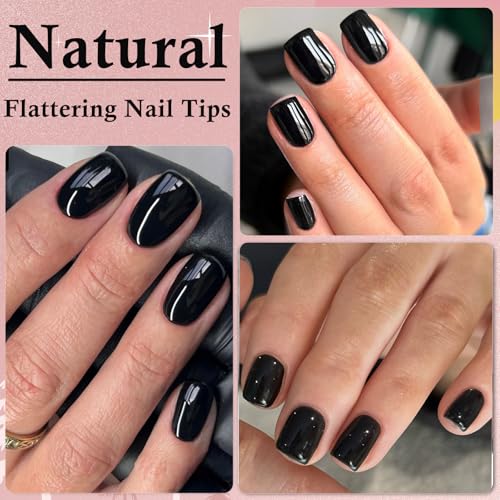 Black Short Square Press-On Nails Kit - 240 Pc Fake Nails with Glue & Tools