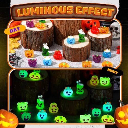 Halloween Mini Resin Pumpkin Ghost Figurines Glow in Dark - 72 Pcs, Fun Pumpkin Variation