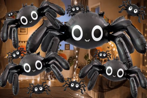 Halloween Spider Balloons Set - Large, Medium & Small Black Spiders for Party Decor