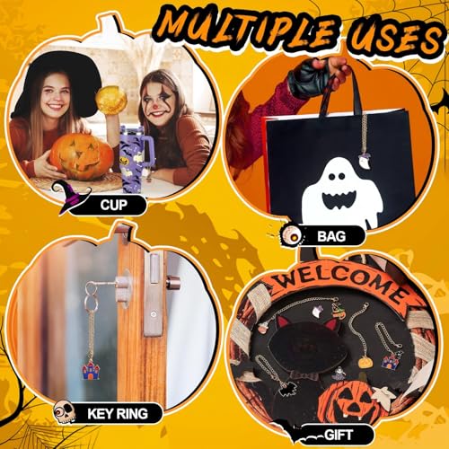 Halloween Tumbler Charms Set - 8 Metal Drink Cup Decorations with Chains
