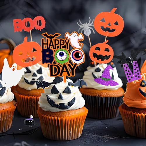Halloween Cake Decorations Set with Pumpkins, Ghosts, Witches & Boo Signs
