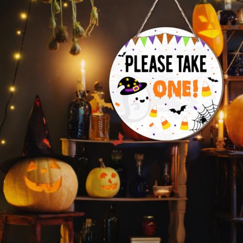 Reversible Halloween Please Take One/Out of Candy Sign - Door Decor for Home & Porch - Variation 01