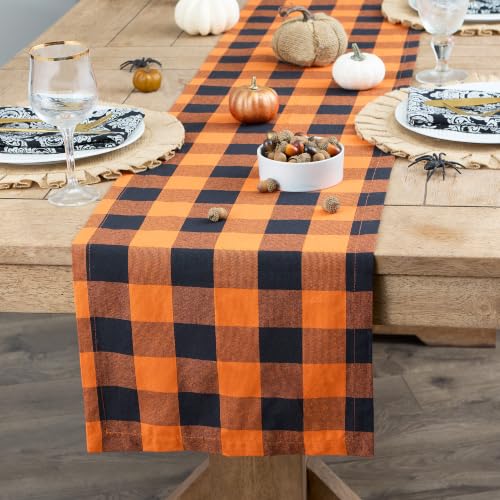 Farmhouse Table Runner 14x72 Inches - Orange & Black Buffalo Check