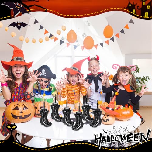 Halloween Witch Boot Cups Set of 24 - 10 oz Reusable Plastic Drinkware with Lids & Straws