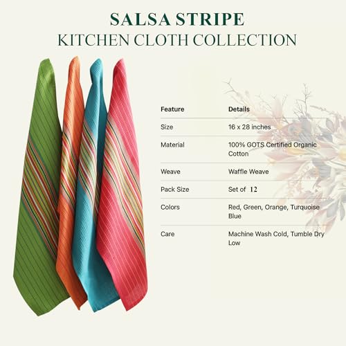 Set of 12 Salsa Style Cotton Kitchen Dish Towels - 16x28 Inches, Multi Purpose Absorbent Waffle Tea Towels