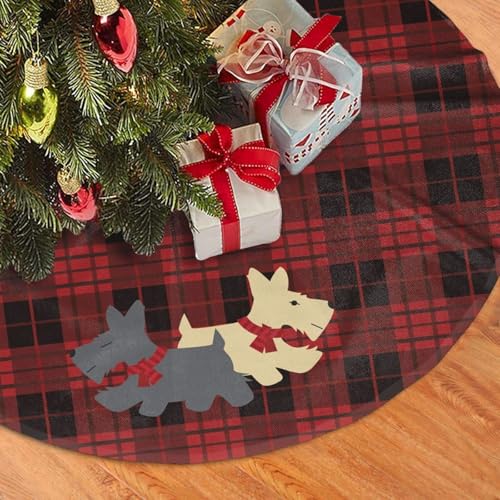 36-Inch Plaid Scottie Dog Christmas Tree Skirt - Rustic Holiday Decor