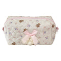 WELLRI Quilted Makeup Bag Small Cosmetic Pouch Cute Bow Floral Coquette Aesthetic Travel Organizer Toiletry Bag for Women and Girls (Teddy Bear)