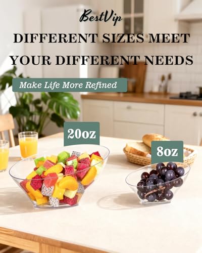 Clear Plastic Angled Serving Bowls - 20oz, 12 Pack for Party & Daily Use