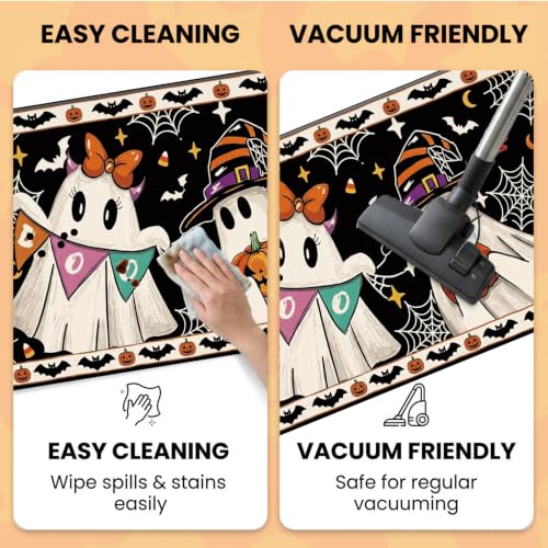 Halloween Door Mat Set of 2 - Non-Slip Cute Boo Ghost Doormats - Fall Decor