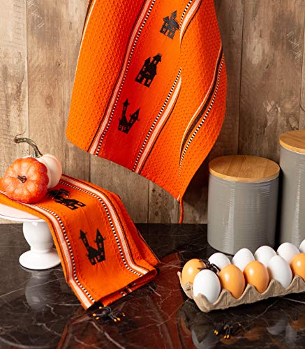 Halloween Haunted Houses Kitchen Dish Towel Set - Spooky Décor, 2 Pack, 18x28