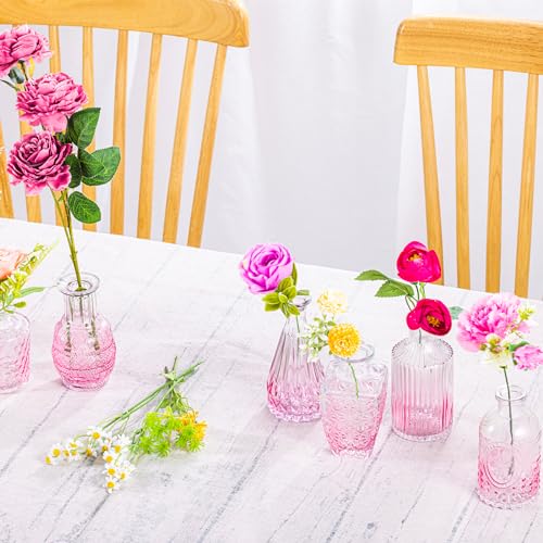 Pink Glass Small Flower Vases Set - 24 Pack for Party Centerpieces