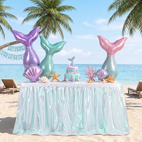 6 ft Iridescent Tulle Mermaid Table Skirt for Halloween & Party Decor
