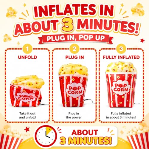 Popcorn Inflatable Carnival Decor - 4 FT Halloween Yard & Party Display - Leyndo