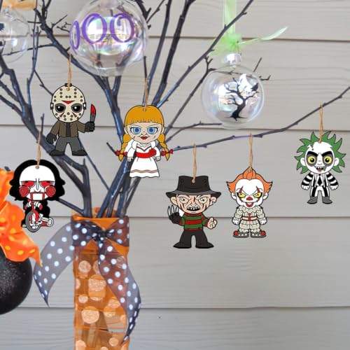Halloween Horror Movie Wooden Ornaments - 10pcs Spooky Tree Decorations