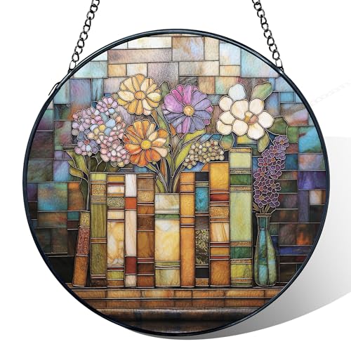 Wildflower Stained Glass Window Hanging - Book-B Variation, 7.9in Sun Catcher for Windows & Walls