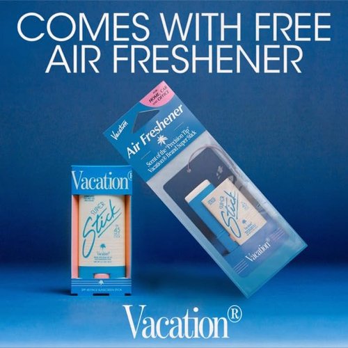 Vacation Super Stick SPF 45, Clear Sunscreen for Face & Air Freshener Bundle, Travel Size Sunblock, Facial Sunscreen Stick with Hyaluronic Acid, Daily Sun Protection, Vegan, 0.7 Oz