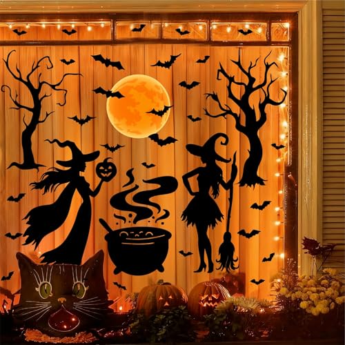 Halloween Window Sticker Decoration Black Witches & Bats - Peel & Stick, Orange & Black Variant
