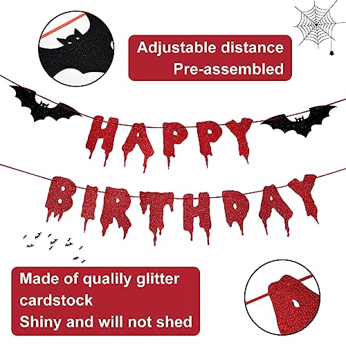 Halloween Birthday Banner - Red Glitter Dripping Blood & Bat Accents - Gothic Horror Party Decorations - Variation of THIS Listing