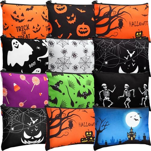 Halloween Makeup Bags - Ghost Bat Skull Zipper Pouch, 20 Pack, 5x8 Inches