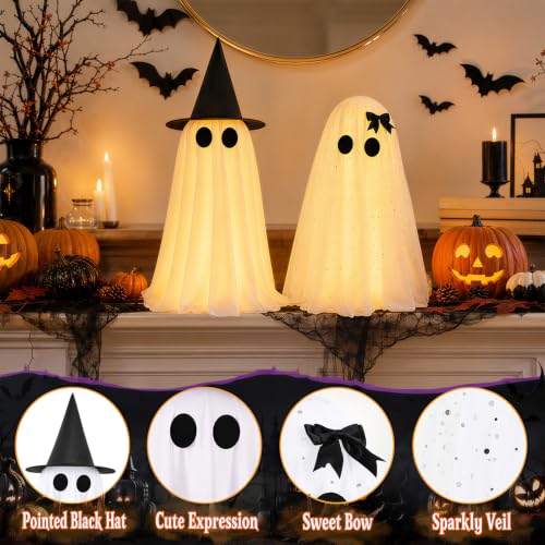 Halloween Ghost Decorations Indoor Set - Glowing Spooky Ghosts for Home & Table Display