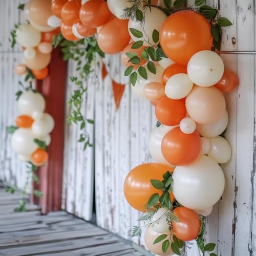 Orange White Latex Balloons 60 Pack 12 Inch with Confetti & Ribbon - Variation: Orange White