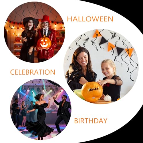 Black Hanging Swirl Party Decorations 30 Pack - Double Spiral Ceiling Streamers