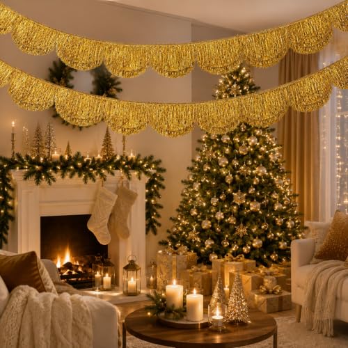 Gold Fringe Banner - 2 Pack 6.6 Ft Party Backdrop for Weddings & Events - Gold-2pc