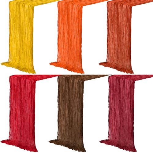 Fall Cheesecloth Table Runner - Boho Gauze 118 Inch, Warm Color, 6 Pack