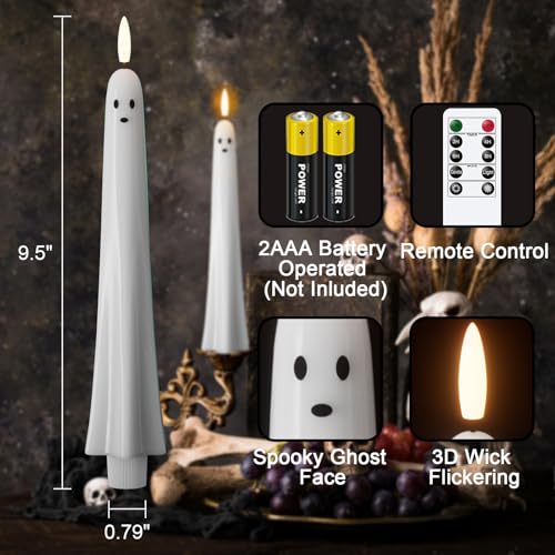 Wondise Halloween Ghost Flameless Taper Candles with Remote & Timer - 1 Ghost