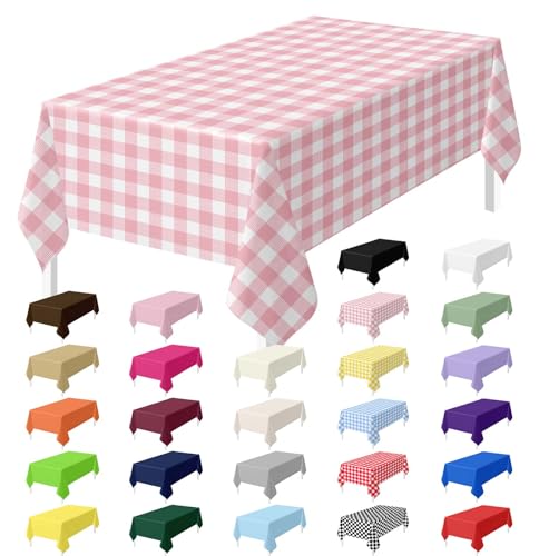 Pink Gingham Tablecloth - 6 Pack Disposable Rectangle 54 x 108 Inch Party Decor