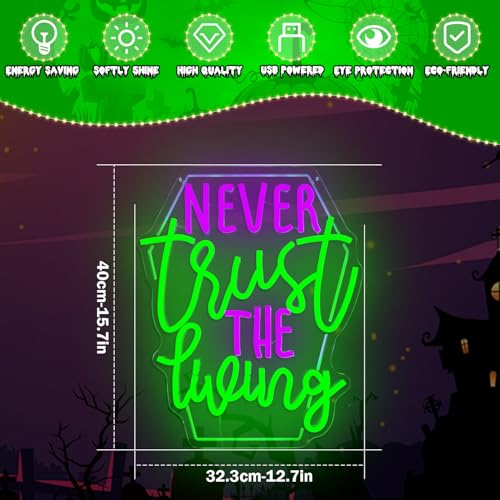 Never Trust The Living Neon Sign Halloween Wall Decor - USB Dimmable LED Light