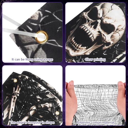 Halloween Skull Swamp Cemetery Porch Banner Set - Black, 4 Pieces