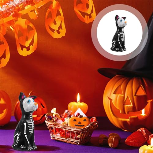 Day of The Dead Dog Figurine Set - Hand-Painted Sugar Skull Skeleton Resin Statues
