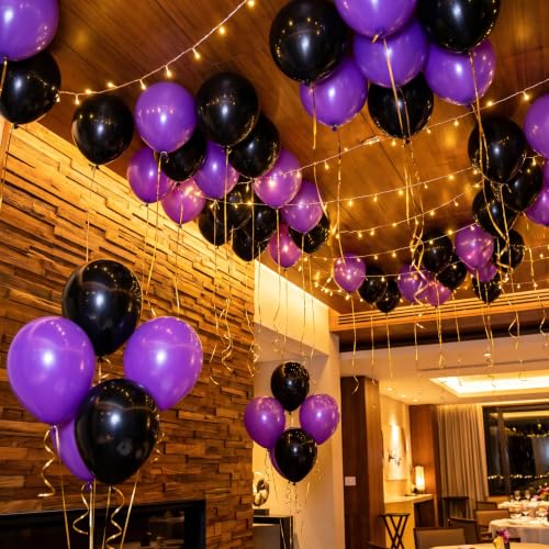 Purple and Black 80pcs 10-Inch Latex Balloons for Halloween Party Decorations