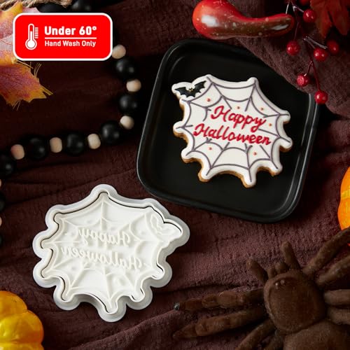 Halloween Cookie Cutters with Spider Stamp Set - 3.5 Inch Fall Baking Molds