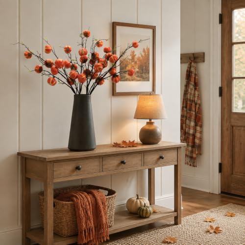 38 Inch Artificial Pumpkin Branch Set - 2 Pieces Orange Fall Autumn Decor