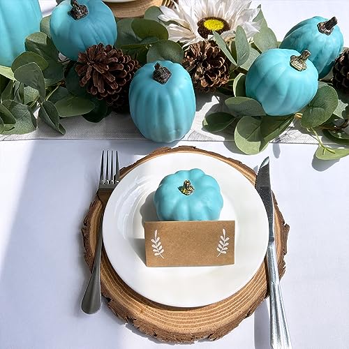 Assorted Teal Blue Artificial Pumpkins Halloween Fall Decor - 7 Pcs, Coastal Style