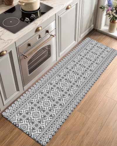 Anti-Fatigue Kitchen Floor Mat 24x87 Inches Gray & White Comfort Cushion