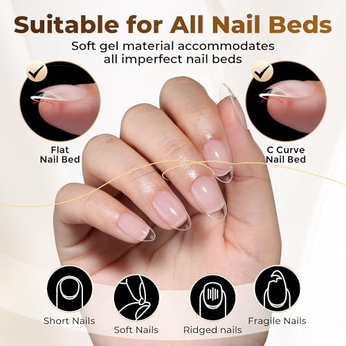 Short Round Almond Nail Tips 504pcs - Pre-Shaped False Gel Nails, No Trace, Long Lasting