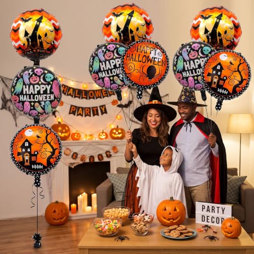 VoVanrola 9PCS Halloween Balloon Set, Ghost Spider Silhouette Foil Balloons - D