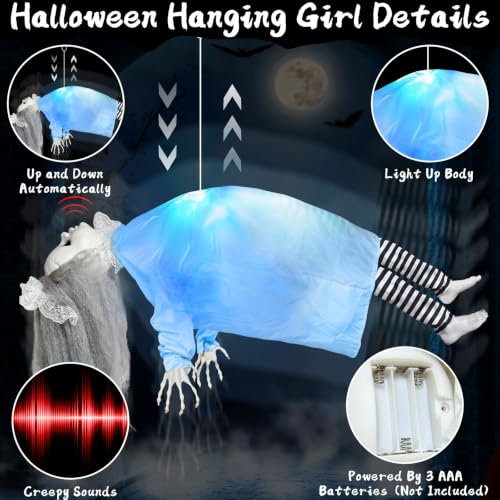 Halloween Animatronic Floating Corpse Decoration - 38 Inches, Motion-Activated, Sound & Light Effects