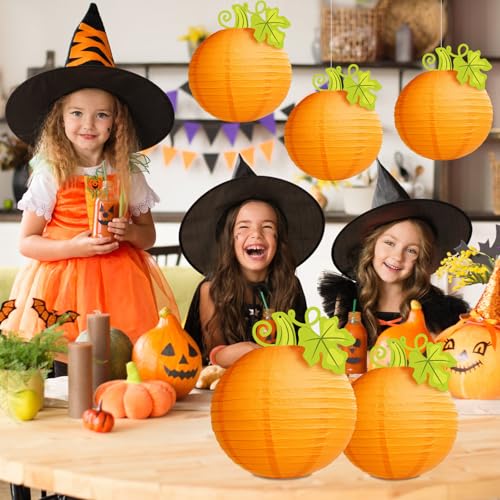 Halloween Pumpkin Hanging Paper Lanterns Set - 6 Pieces 10/12 Inch Fall Decor