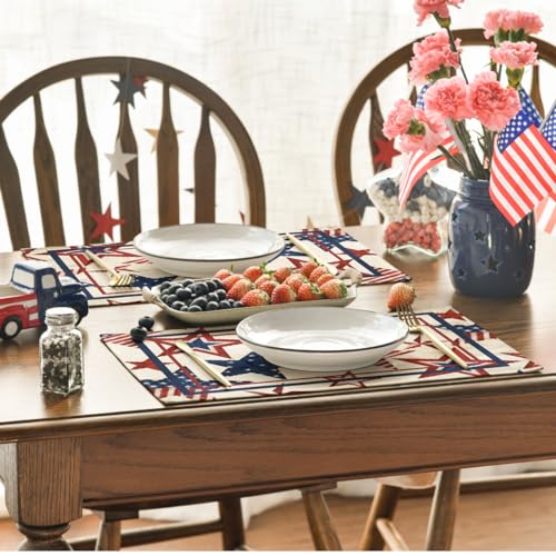 Patriotic 4th of July Placemat Set - Stars & Stripes 12x18 Inch Beige, Pack of 4