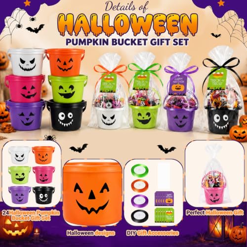 Halloween Plastic Pumpkin Candy Buckets Gift Set - 24 Pcs, 6 Colors (Variation of THIS listing)