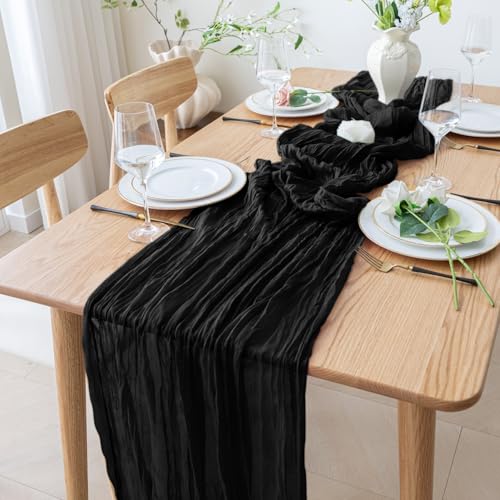 Black Cheesecloth Table Runner 10FT 6 Pack Boho Gauze Elegant Rustic Decor