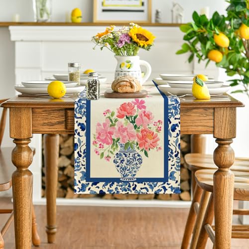 13x90 Inch Blue Table Runner for Dining Table - Summer Kitchen Decor