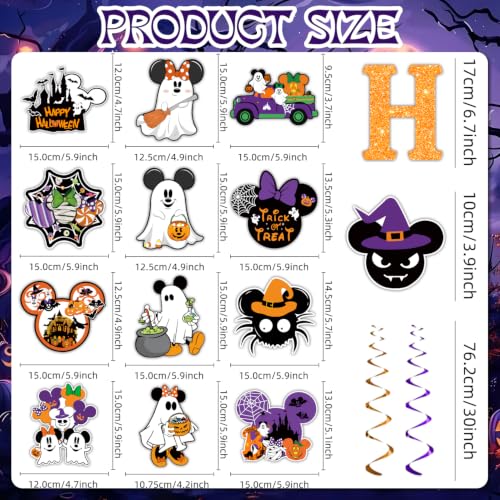 Halloween Decorations Glitter Banner Set with Ghost Pumpkin Witch Hat and Spooky Ornaments