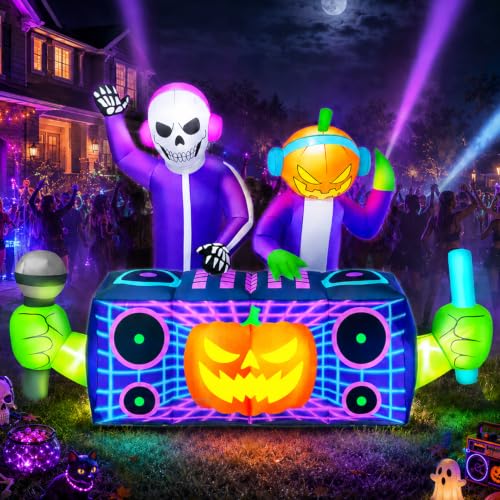8FT Halloween Inflatable Skeleton Pumpkin DJ Duo Outdoor Decorations